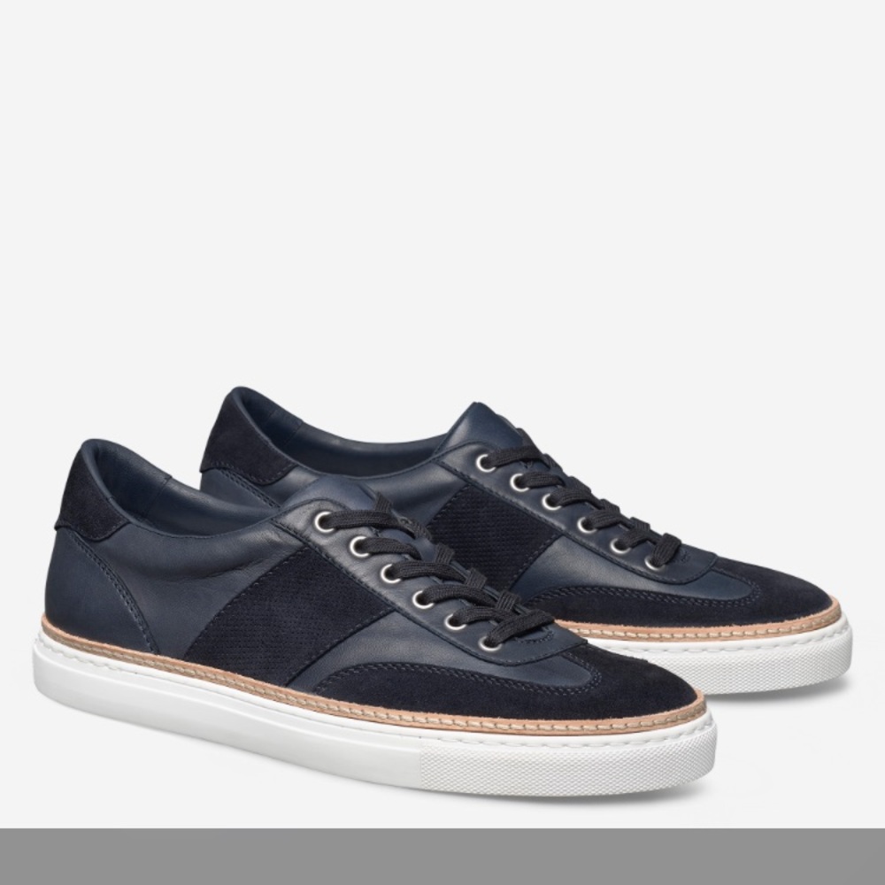 Johnston & Murphy Mens Casey U-Throat Navy Sheepskin/English Suede Sneakers 10M - Picture 9 of 11